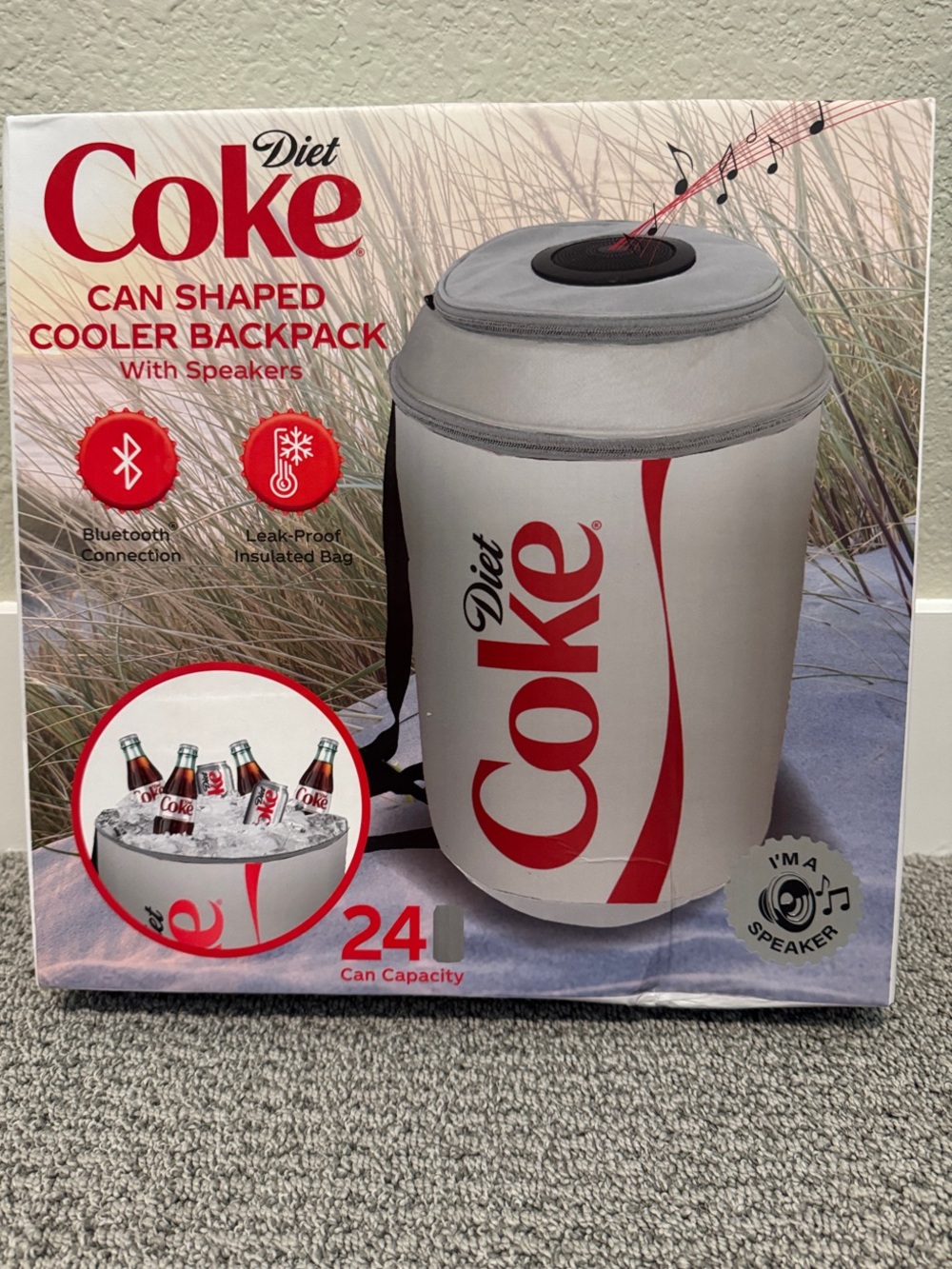 Can-Shaped Portable Cooler Backpack with Speakers - White/Red